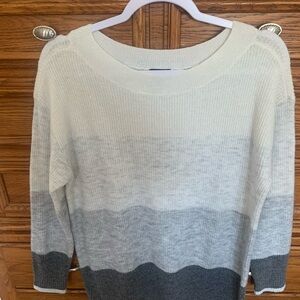 Talbots White and Gray Crew Neck Sweater Gradient Design